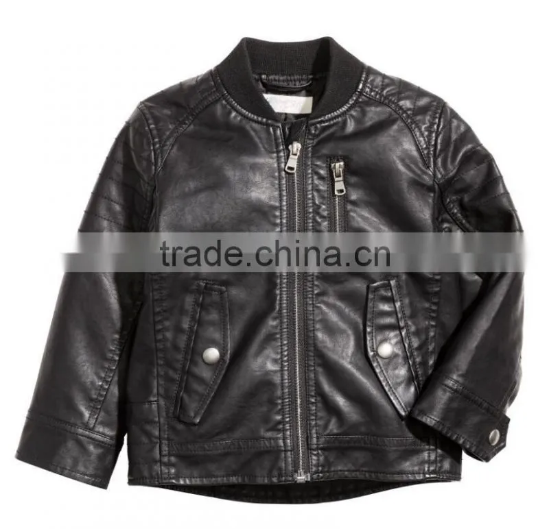 Winter baby kids black leather jacket wholesle winter leather