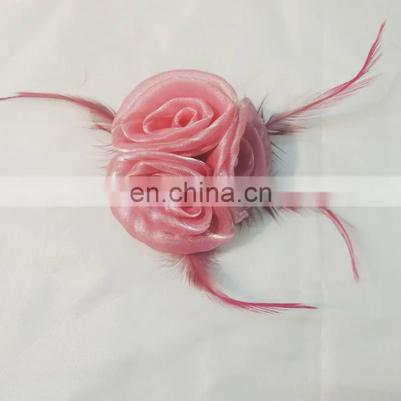 Feathers Pink Three Fascinator Flower Brooch Wholesale hair clip