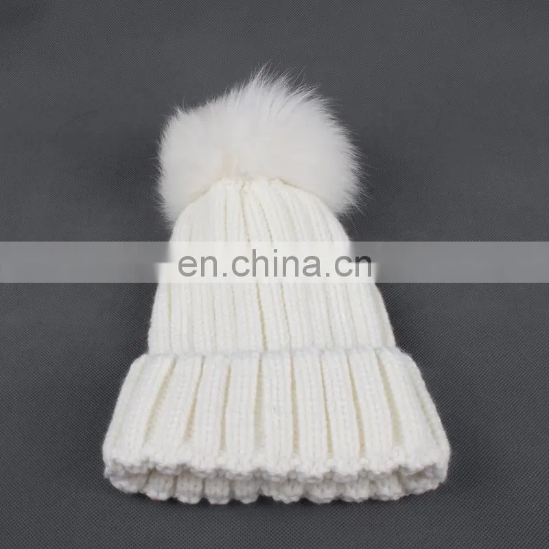 Cute Children Present Fox Fur Pompom Knitted Beanie Earmuff Funny Baby Beanie