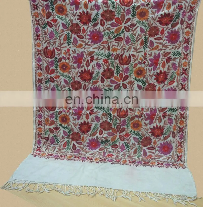 Wool Pashmina shawl with fancy wool embroidery