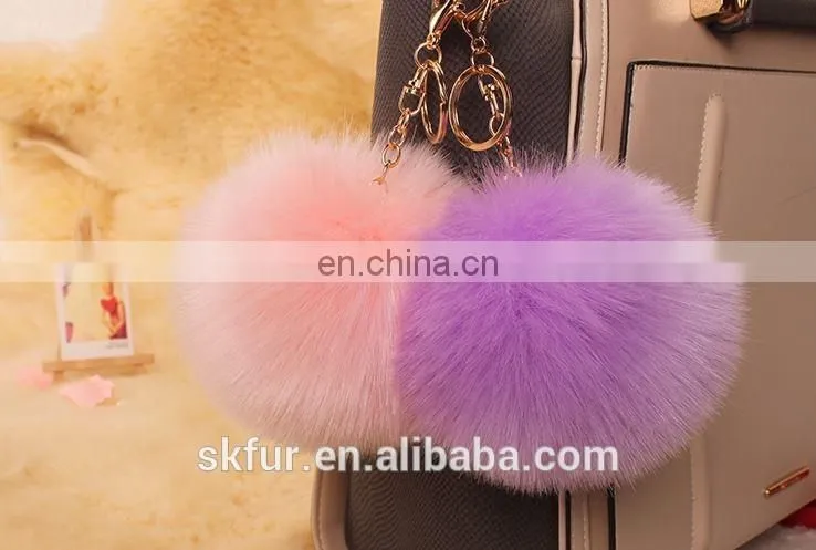 Handmade colorful fake fur pom poms keychain