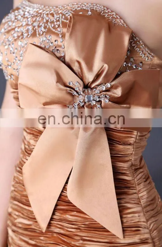 Gold Stretch Satin With Bowknot Short Cheap Cocktail Dresses CL3136