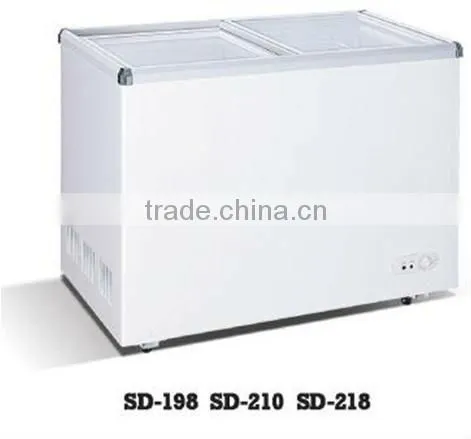 high quality flat glass sliding door chest freezer with top open glass