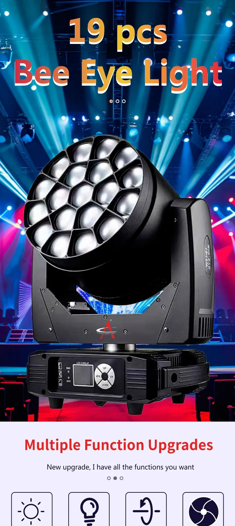 FY-1915 19x15W 4in1 Osram Light Stage Moving Head Light Wash Zoom Beam Light Bee Eye with DMX Control for Stage Night Club Bar Party Dj Ktv