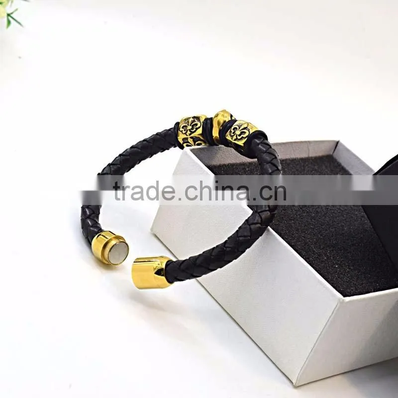 Gold skull clasps for leather bracelets real mens leather bracelet