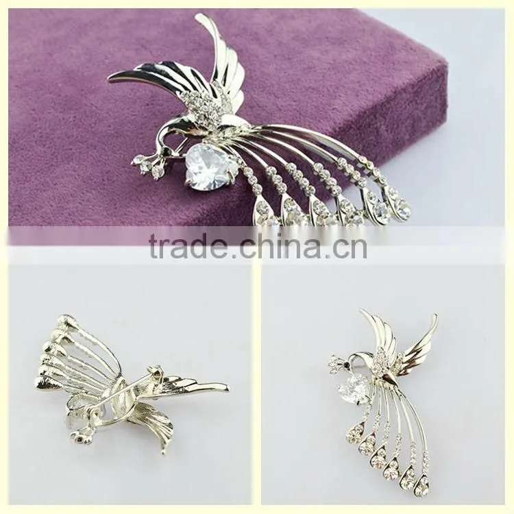 Factory cheap phenix rhinestone brooch bird animals brooches pin