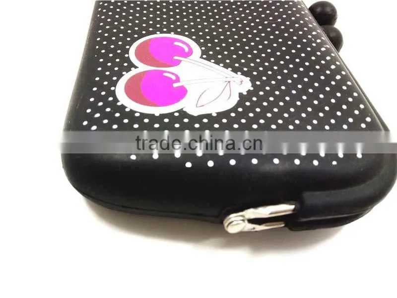 Fashionable Polka Dots Long Purse Silicone Black Clip Cherry Wallet