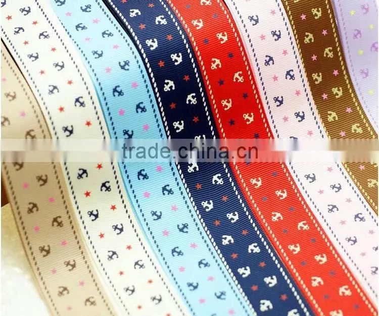 Welcome customize print ribbon,DIY Bowknot Jewelry Accessories Ribbon, Hot sale Classic 2.5cm wide anchor colorful Ribbons