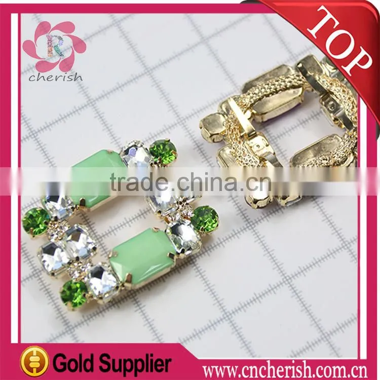 2015 high quatity square shape glass beads satin bow shoe clips