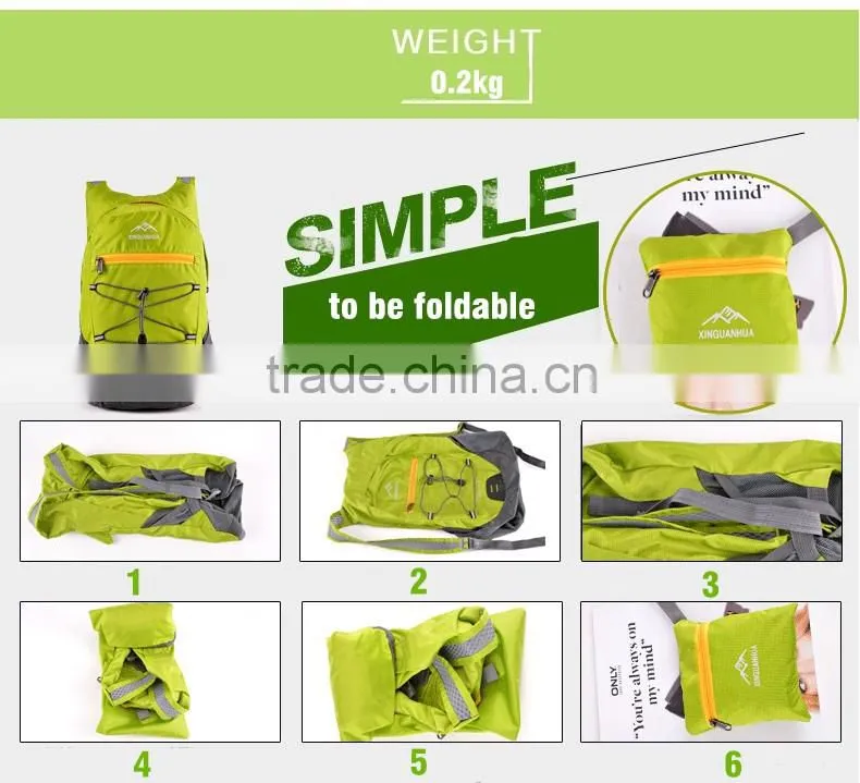 Wholesale colorful outdoor light foldable backpack, sports backpack