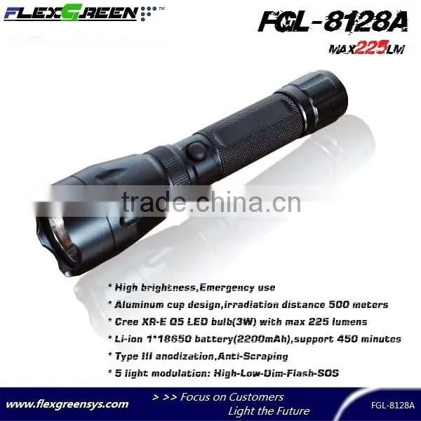 rechargable 18650 battery Cree Q5 180 lumen led flashlight