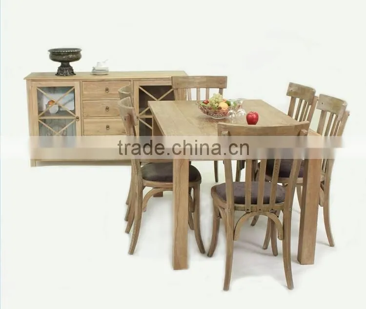 Antique French style fabric seat dining table and chair/ restaurant dining sets(CH-272-OAK,DT-413-OAK)