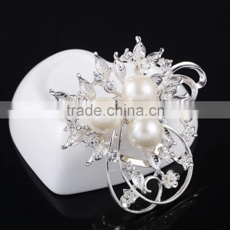 Flower Crystal Brooch With Pearls,Leaf Rhinestone Pearl Brooch Pin,Brooch For Wedding