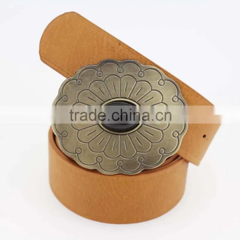 2015 Vintage Style women's fashion PU brand belt with Flower shape buckle