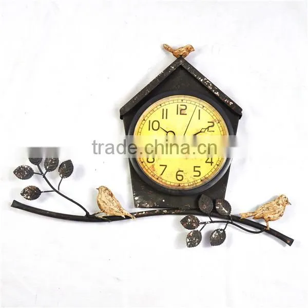 Antique black metal bird outdoor garden clocks