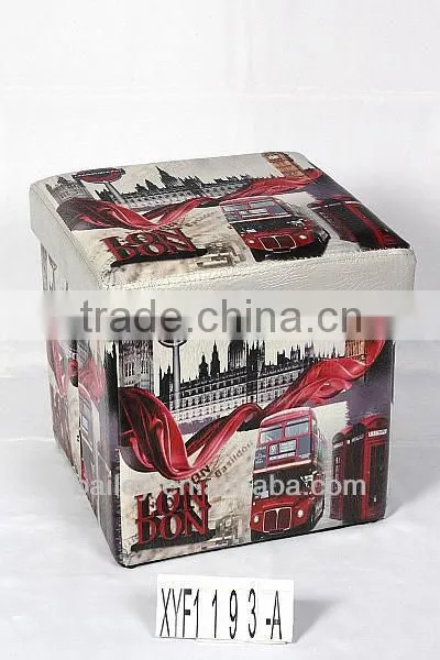 set 3 leather black with button and cover Storage Ottoman