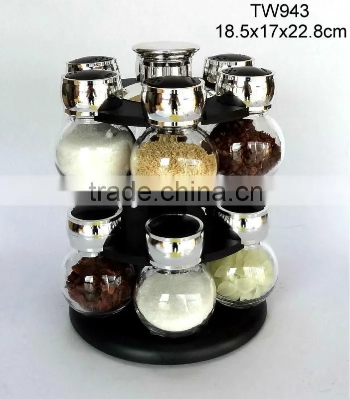 TW994 4pcs glass spice jar set with plastic stand