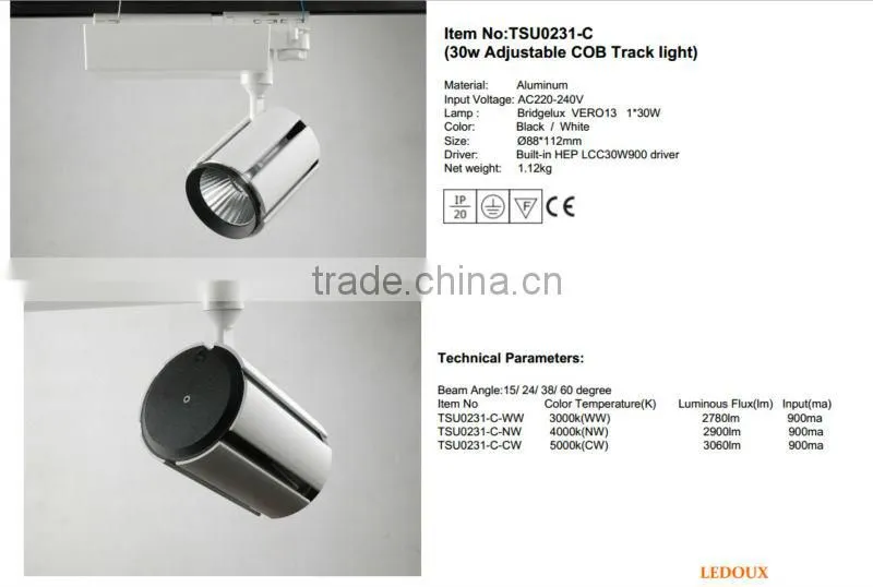 Adjustable Modern 30w cob led track light cob track led light /led cob track light 9w/18w/23w/30w