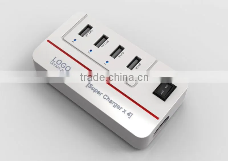 2015 NEW 20W 5V4A 4 Ports High Speed Desktop USB Wall and Travel Charger with Power IQ Technology(White)