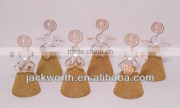Glass angel christmas decorating place card holder set