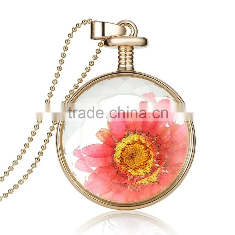 pink crystal handmade flower crystal necklace