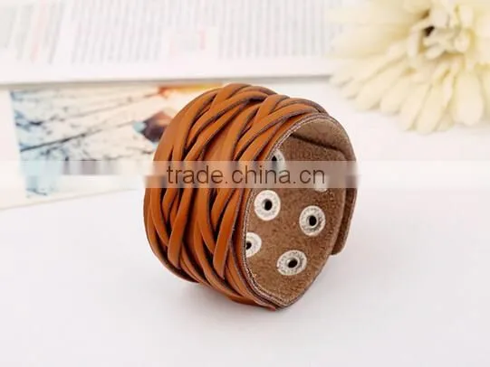 Unisex Wrap Cuff Bangle Punk Leather Bracelet Women Mutil Layers Bracelet