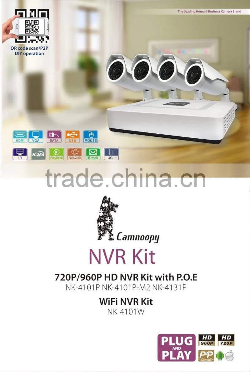 H.264 P2P CCTV Surveillance System 4x 720P IP Camera POE CCTV NVR Kit