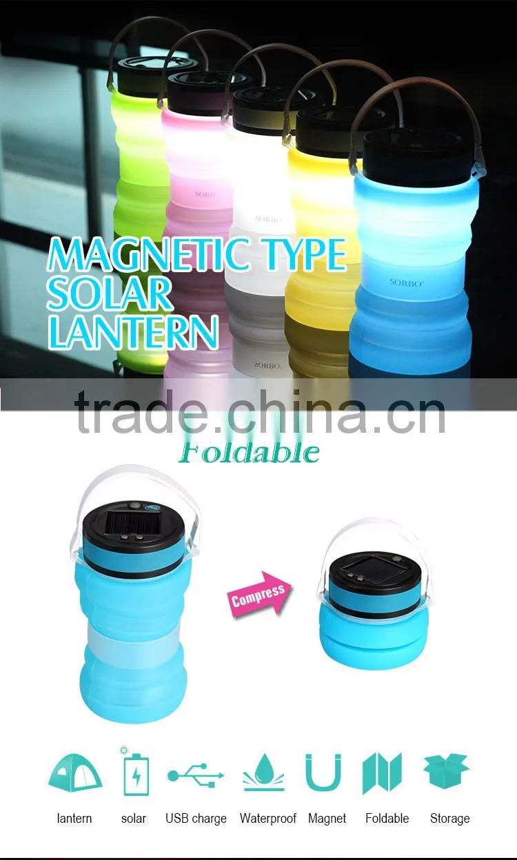 2016 SORBO Inflarable Silicone Solar Lantern/FDA Certifcated Drinking Bottle Lantern/Solar Flexible Flashlight with Emergency
