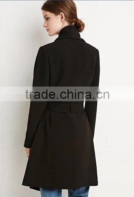 2015 New apparel fashion designs belted shawl collar coats for woman
