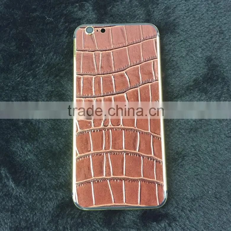 croco/bull leather gold 24ct plat back housing bezel for iPhone 6 Plus, 5.5 inch