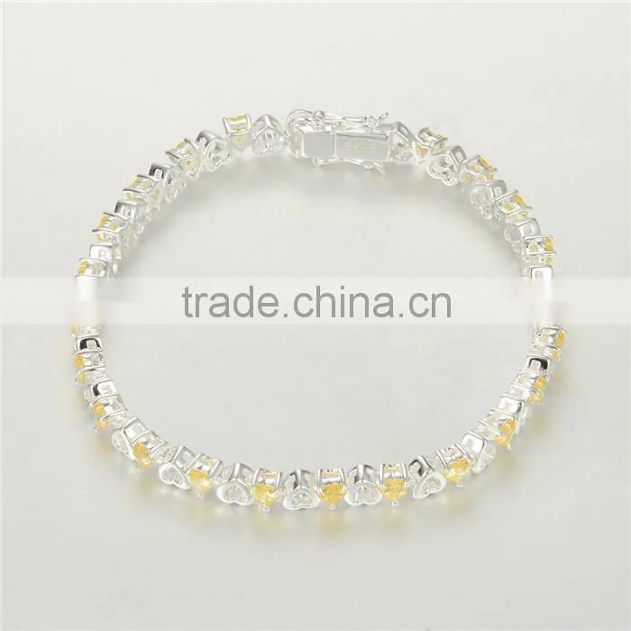 925 Sterling Silver Yellow CZ Infinity Heart Bracelet Wholesale BR005