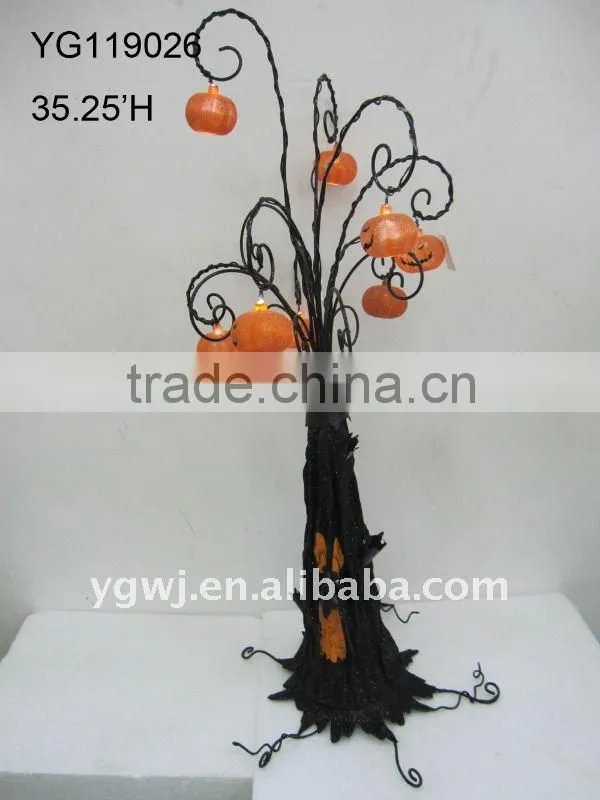 Halloween tree with pumpkin decorations