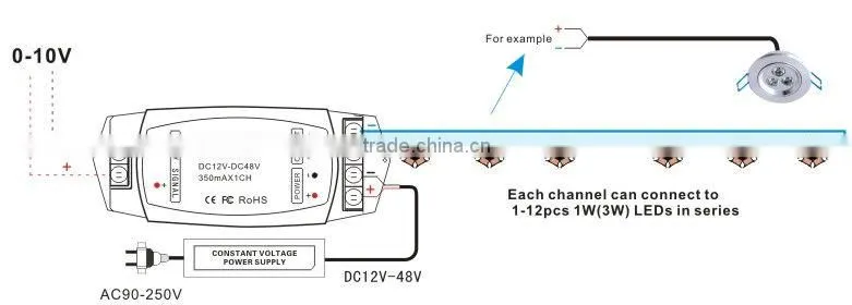 350mA one channel constant current 0/1-10V dimming driver