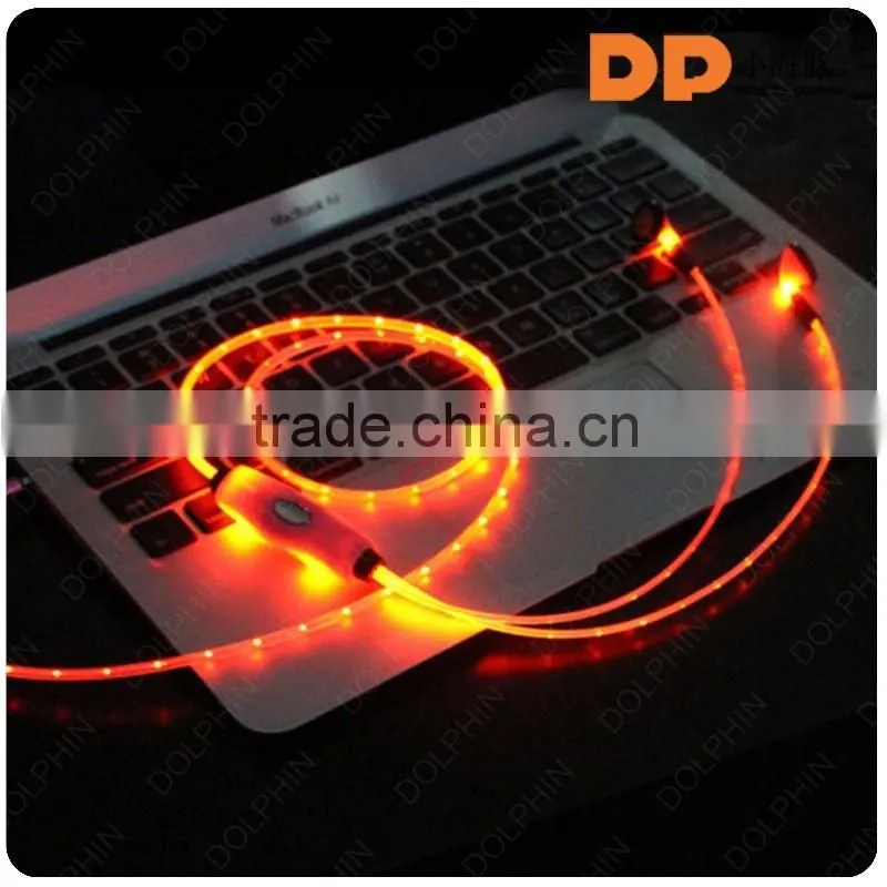 mobile sport earphone stereo chat LED EL wire glowing earphone flash with microphone