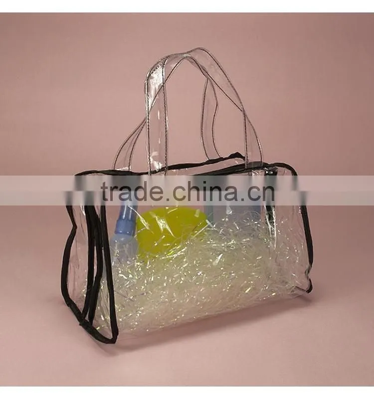 Fashional handmade promotional unique reusable clear cosmetic pvc tote bag