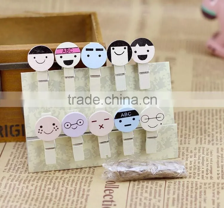 Cute cartoon face name card clip wooden postcard clip /photo clip