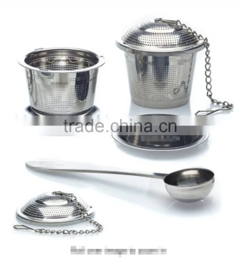2 set of stainless steel 304 tea infuser cup with 2 bottom trays + 1 tea spoon