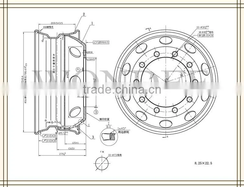 WONDEE 8.25*22.5 Tubeless Truck Rims