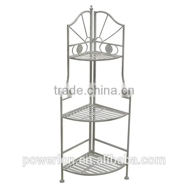 POWERLON shabby chic durable 3-tier metal corner garden shelf flower plant stand anti white
