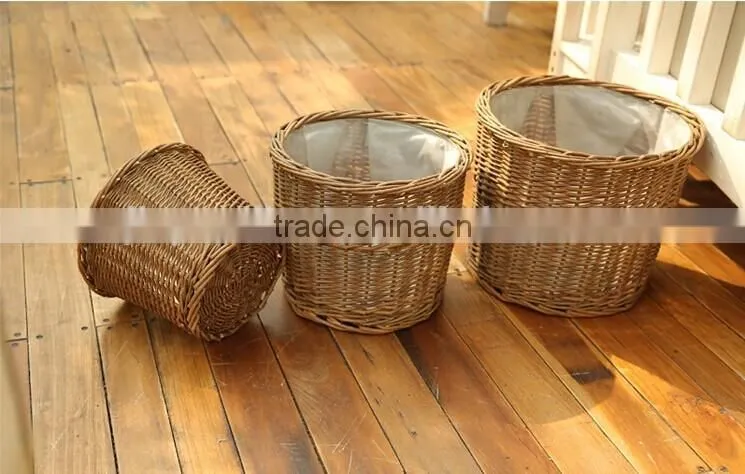 100%Handmade plastic lined grey wicker baskets for plants wicker flower plant pot