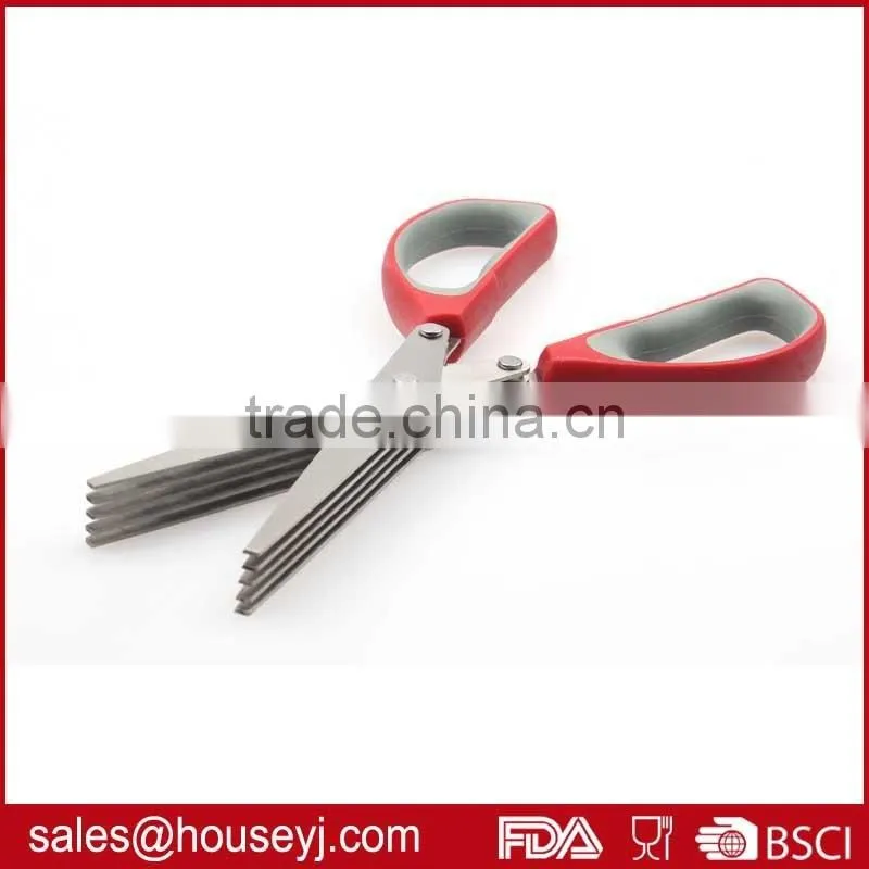 5 layer blades kitchen herb scissors with soft grip handle stainless steel kitchen scissors