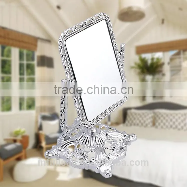 Plastic double sides mirror flower frame high quality free standing table /desktop mirror