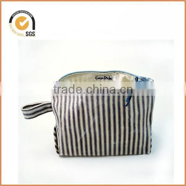 Waxed Canvas Cosmetic/Toiletry Zipper Pouch (Navy Stripe) By Chiqun Donggaun CQ-H02004
