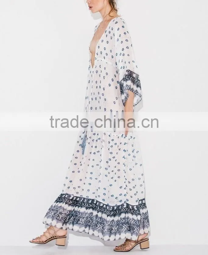 Gorgeous Boho Printed Rayon V Neck Maxi Dress Bohemian Ladies Western Dresses Names HSd5094