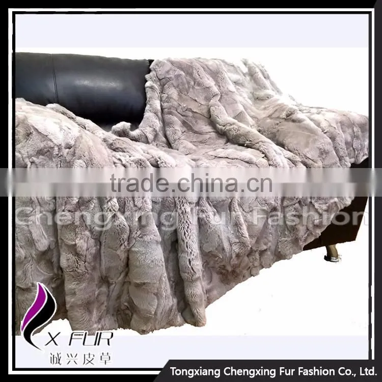 CX-D-66G Genuine Rex Rabbit Fur Natural Color Decorative Blanket Home Fur Rug