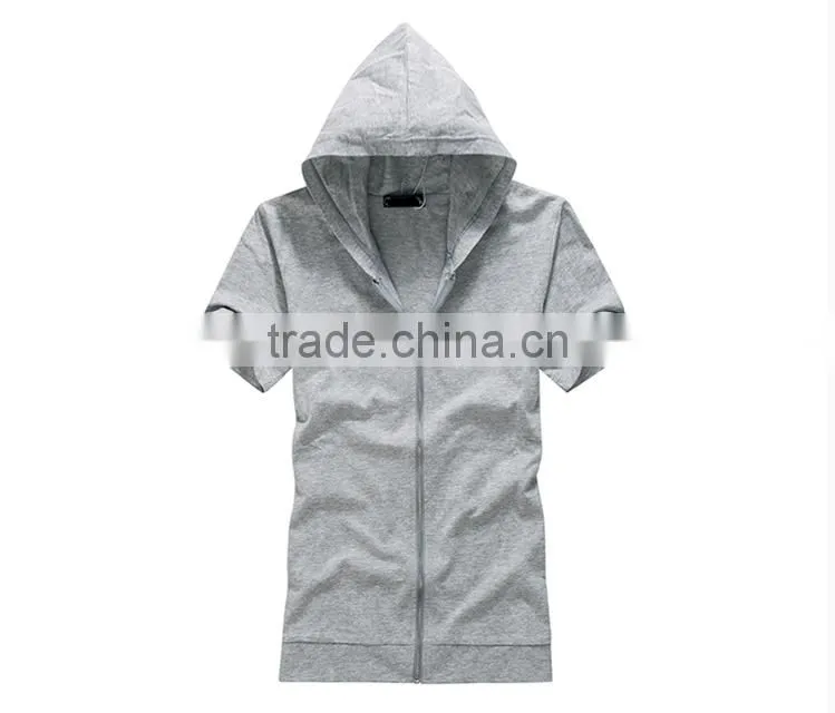 hot sale custom cotton/spandex men's short sleeve black hoodie