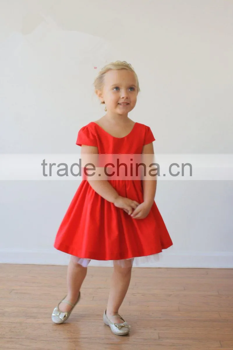 Girls Xmas Red Dress 100% Cotton Short Sleeve Twril Party Dress For Christmas