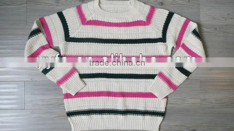 Pink/Black stripes 100% cotton pullover knitted sweater