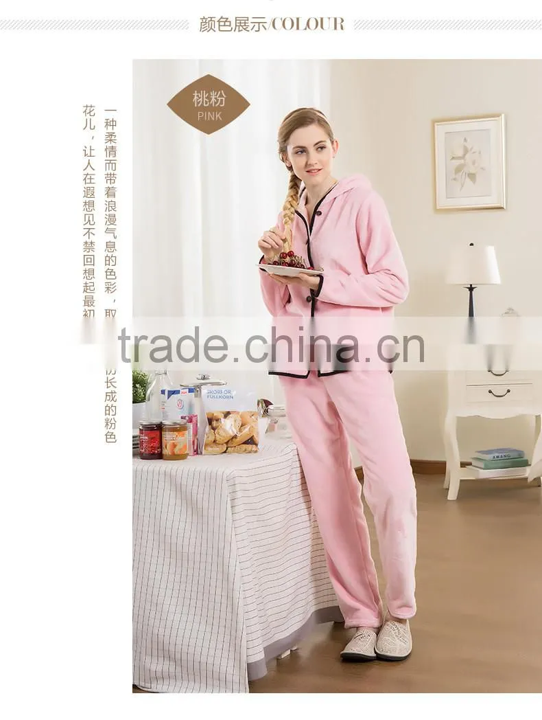 Perfect Qianxiu Cheap Hooded Design Pink Sexy Flannel Ladies Winter Nighty
