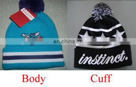 Custom Rib Knit Beanie Acrylic Winter Beanies With Ball